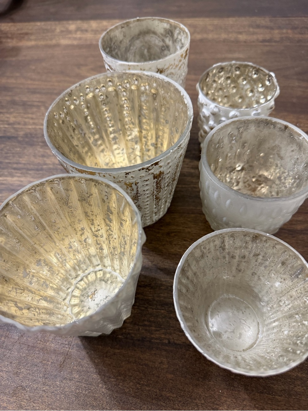 Pottery Barn Gold Mercury Glass Votive Candle Holders - Set of 6